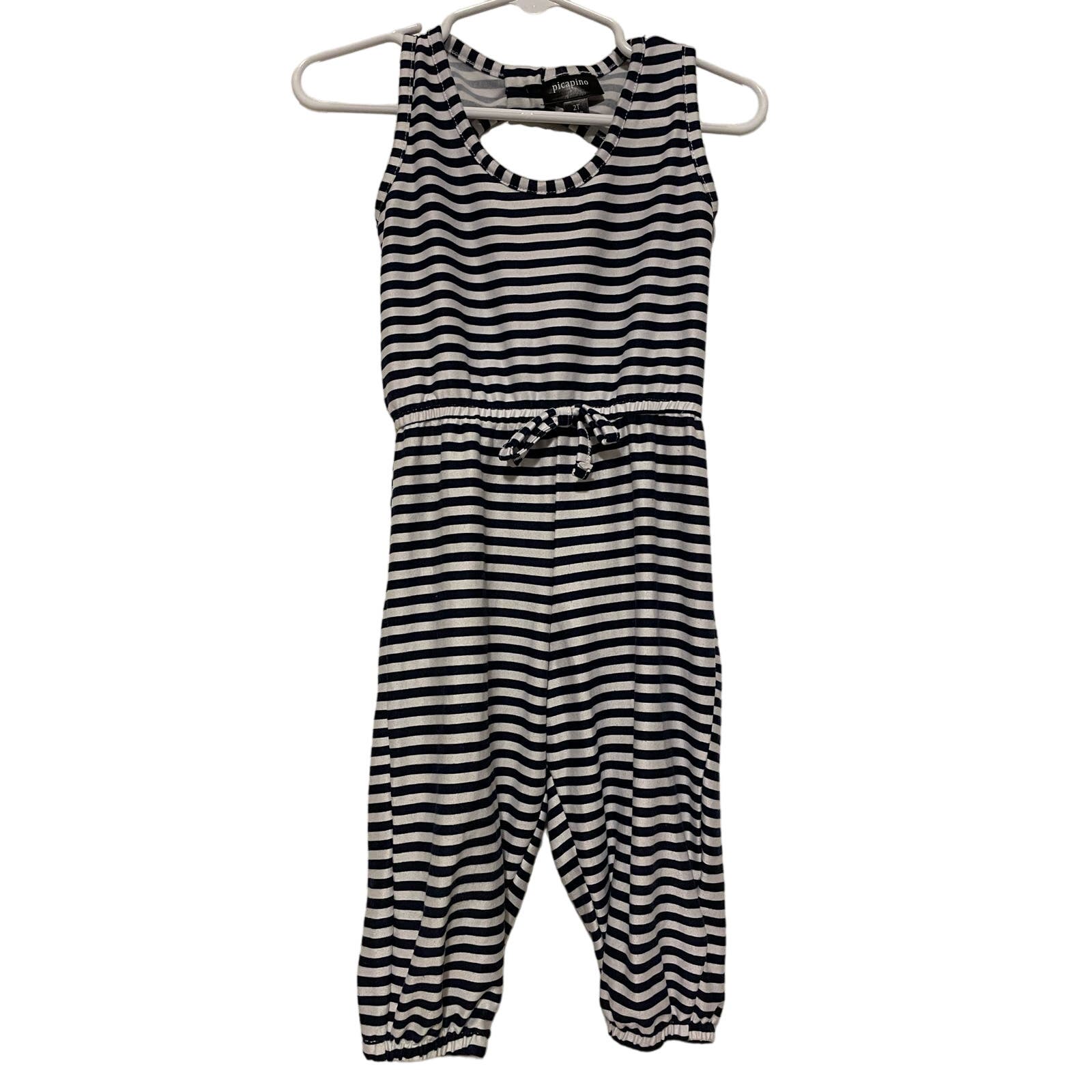 Picapino Blue Striped Sleeveless Jumper Lightweight One Piece. Size 2t.